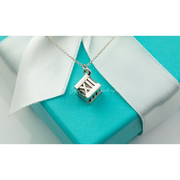 Tiffany & Co. Atlas Cube Pendant with Roman Numerals Necklace in Sterling Silver - Picture 7 of 8